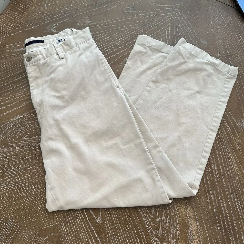 Nautica Clipper 33x32‎ KHAKI Relax Straight Chino Pants Flat Front EXCELLENT
